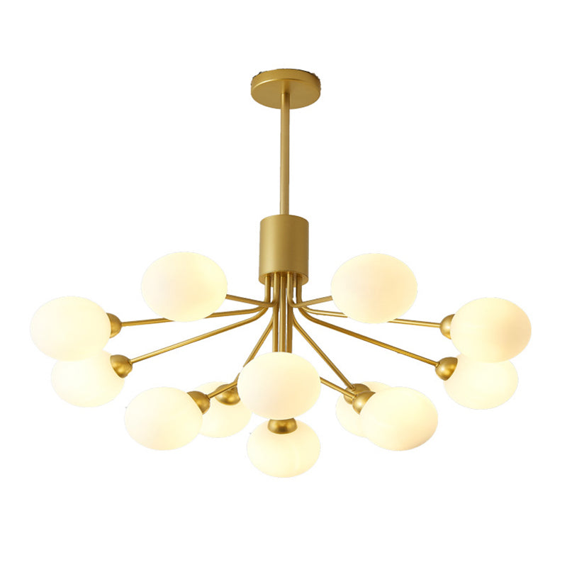 Post-Modern Starburst Hanging Chandelier Light Opal Glass Shade Ceiling Chandelier in Gold - Rebooters