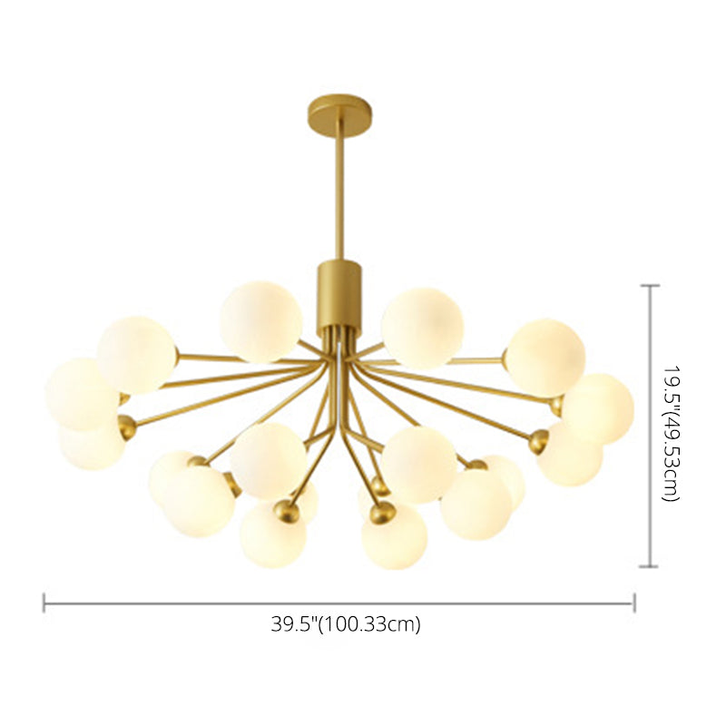 Post-Modern Starburst Hanging Chandelier Light Opal Glass Shade Ceiling Chandelier in Gold - Rebooters