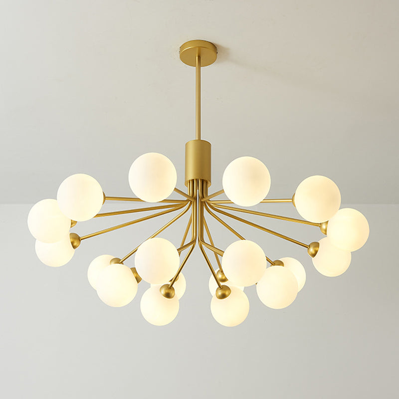 Post-Modern Starburst Hanging Chandelier Light Opal Glass Shade Ceiling Chandelier in Gold - Rebooters