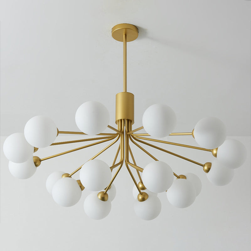 Post-Modern Starburst Hanging Chandelier Light Opal Glass Shade Ceiling Chandelier in Gold - Rebooters