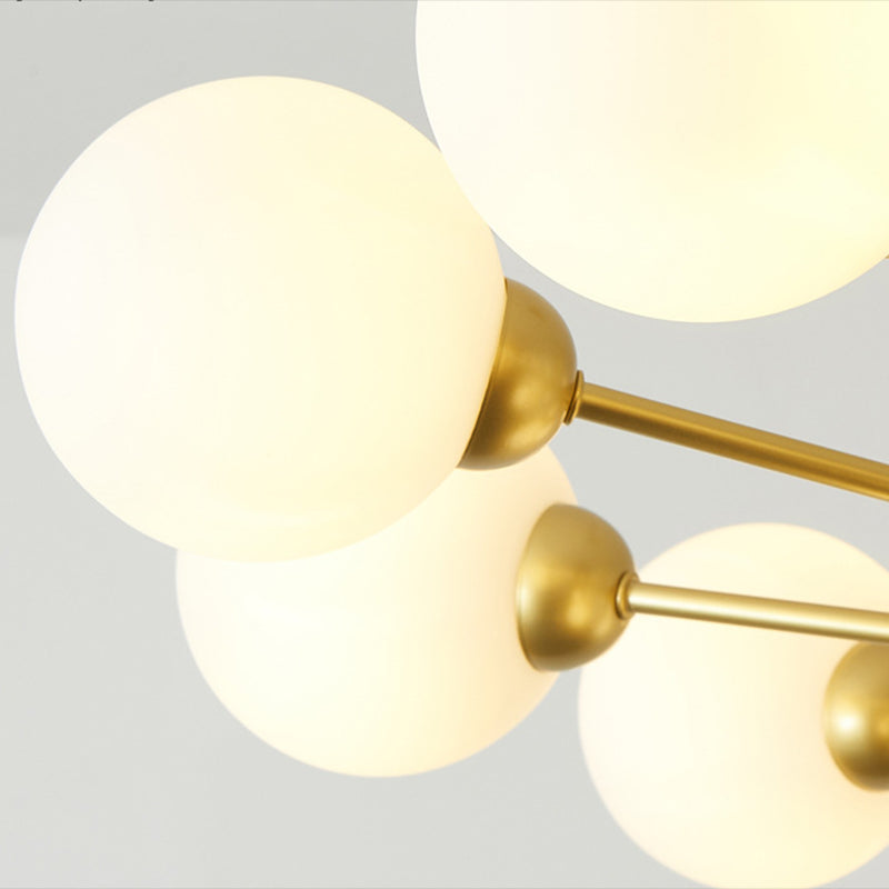 Post-Modern Starburst Hanging Chandelier Light Opal Glass Shade Ceiling Chandelier in Gold - Rebooters