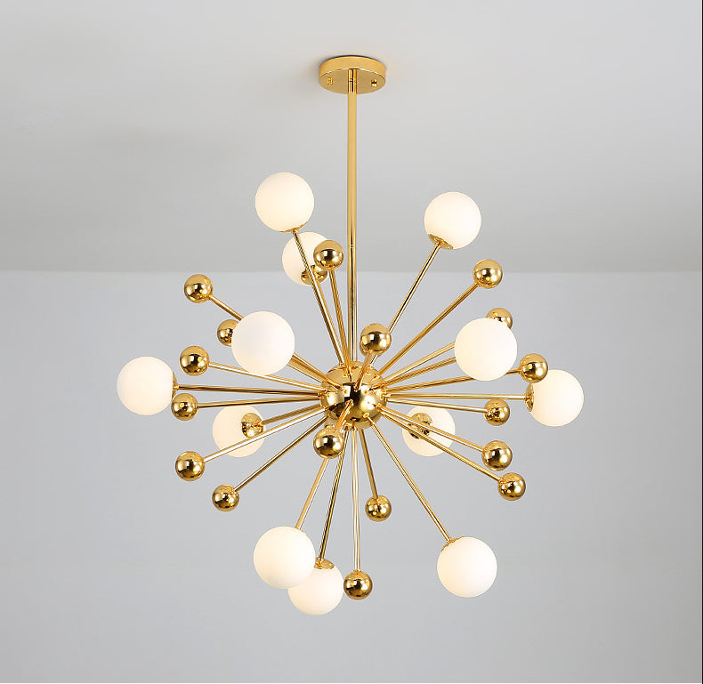 Post-Modern Starburst Metal Hanging Chandelier Light in Gold - Rebooters