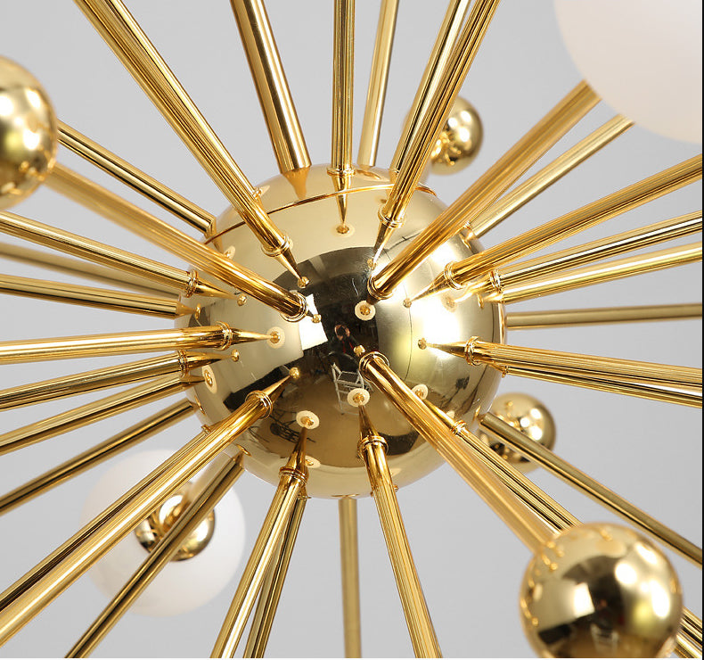 Post-Modern Starburst Metal Hanging Chandelier Light in Gold - Rebooters