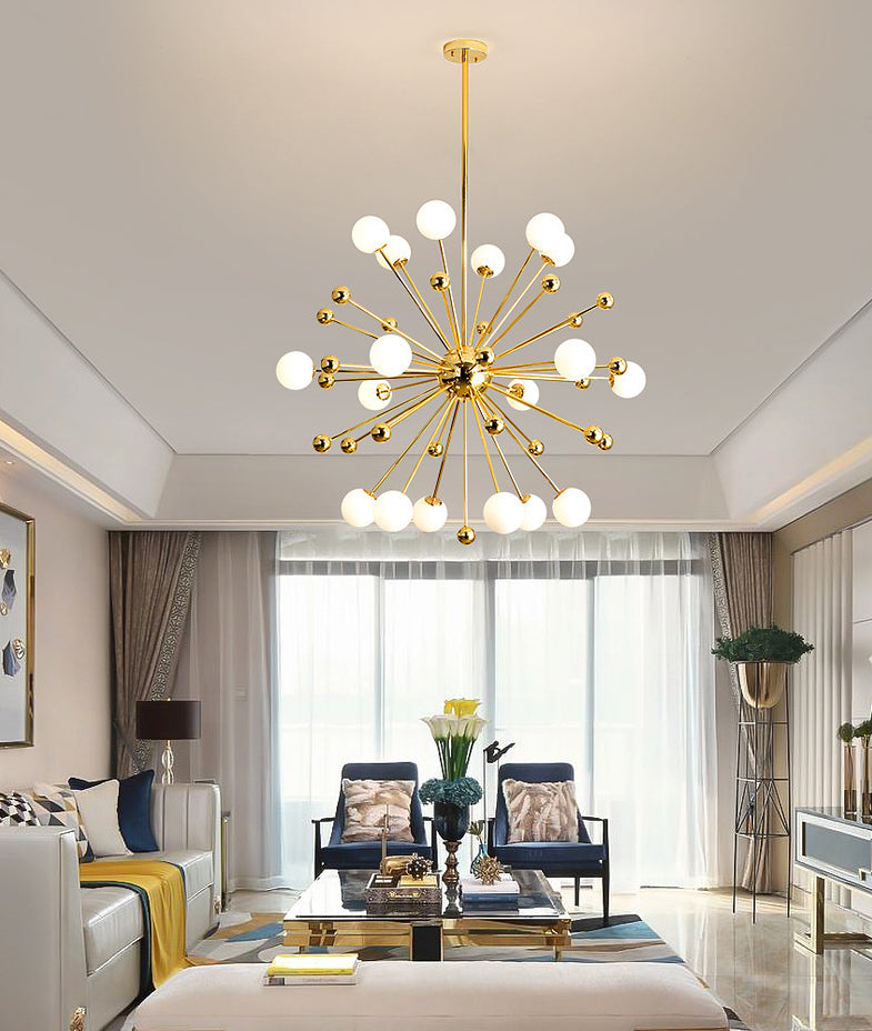 Post-Modern Starburst Metal Hanging Chandelier Light in Gold - Rebooters