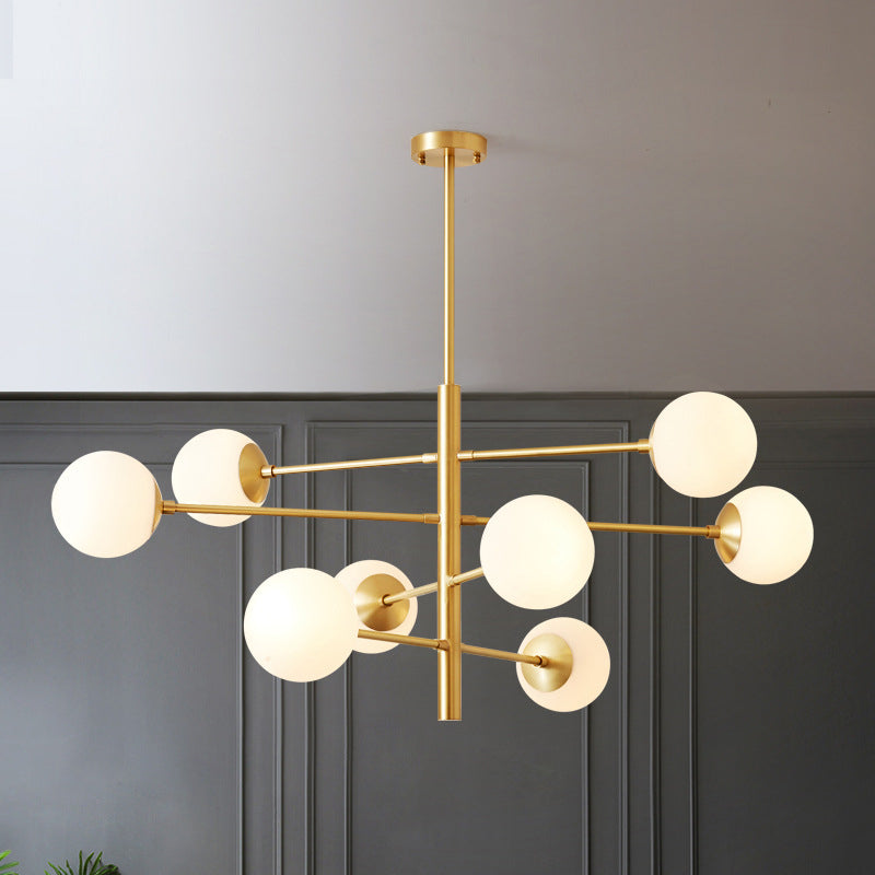 Post-Modern Hanging Chandelier Light Satin Opal Glass Ceiling Chandelier in Gold - Rebooters