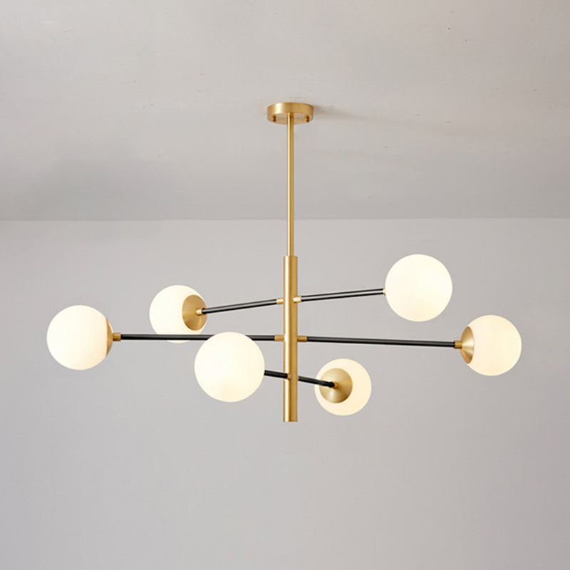 Post-Modern Hanging Chandelier Light Satin Opal Glass Ceiling Chandelier in Gold - Rebooters