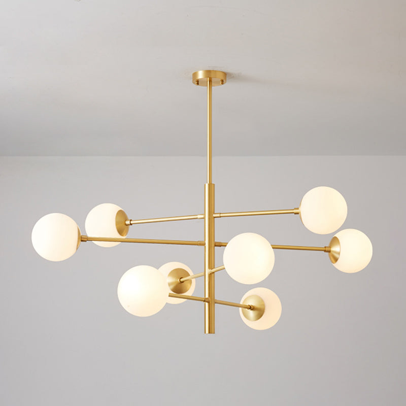 Post-Modern Hanging Chandelier Light Satin Opal Glass Ceiling Chandelier in Gold - Rebooters