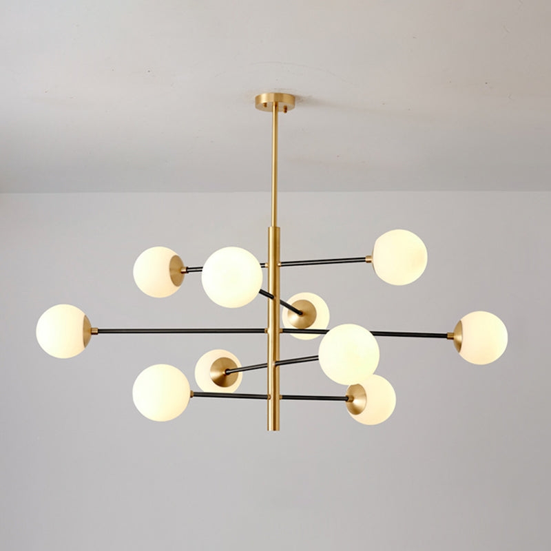 Post-Modern Hanging Chandelier Light Satin Opal Glass Ceiling Chandelier in Gold - Rebooters