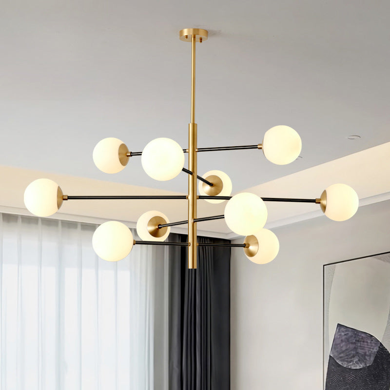 Post-Modern Hanging Chandelier Light Satin Opal Glass Ceiling Chandelier in Gold - Rebooters