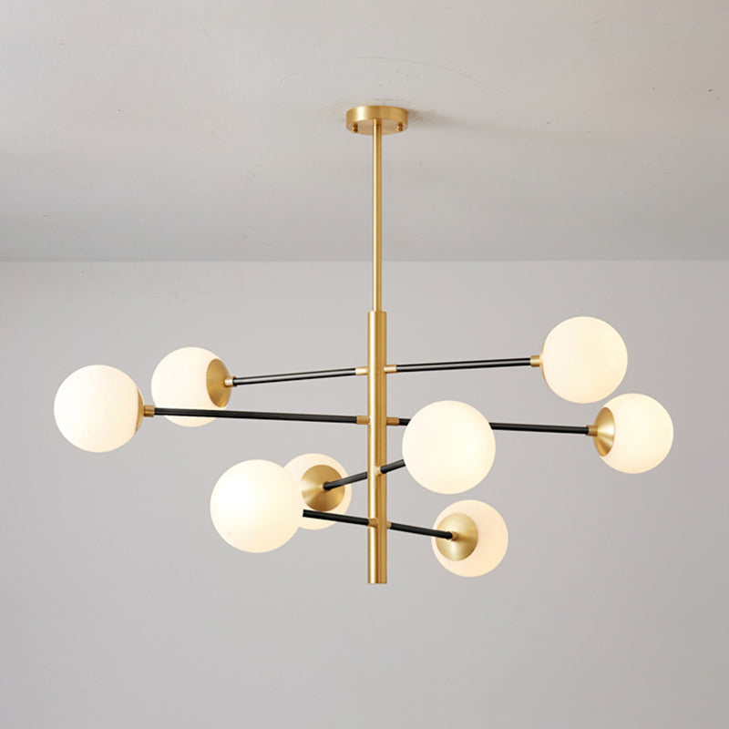 Post-Modern Hanging Chandelier Light Satin Opal Glass Ceiling Chandelier in Gold - Rebooters