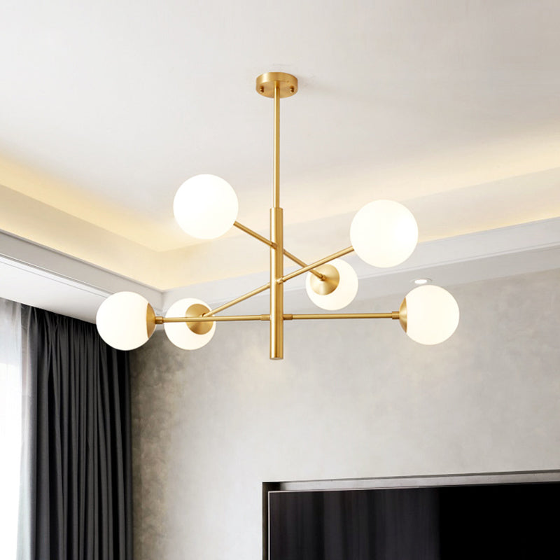 Post-Modern Hanging Chandelier Light Satin Opal Glass Ceiling Chandelier in Gold - Rebooters