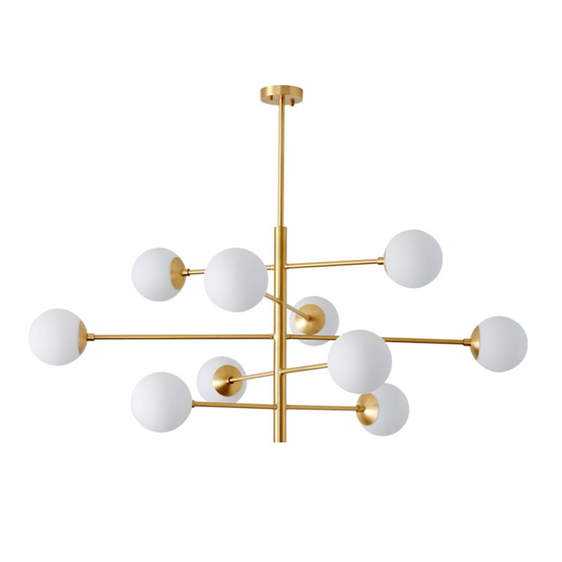 Post-Modern Hanging Chandelier Light Satin Opal Glass Ceiling Chandelier in Gold - Rebooters