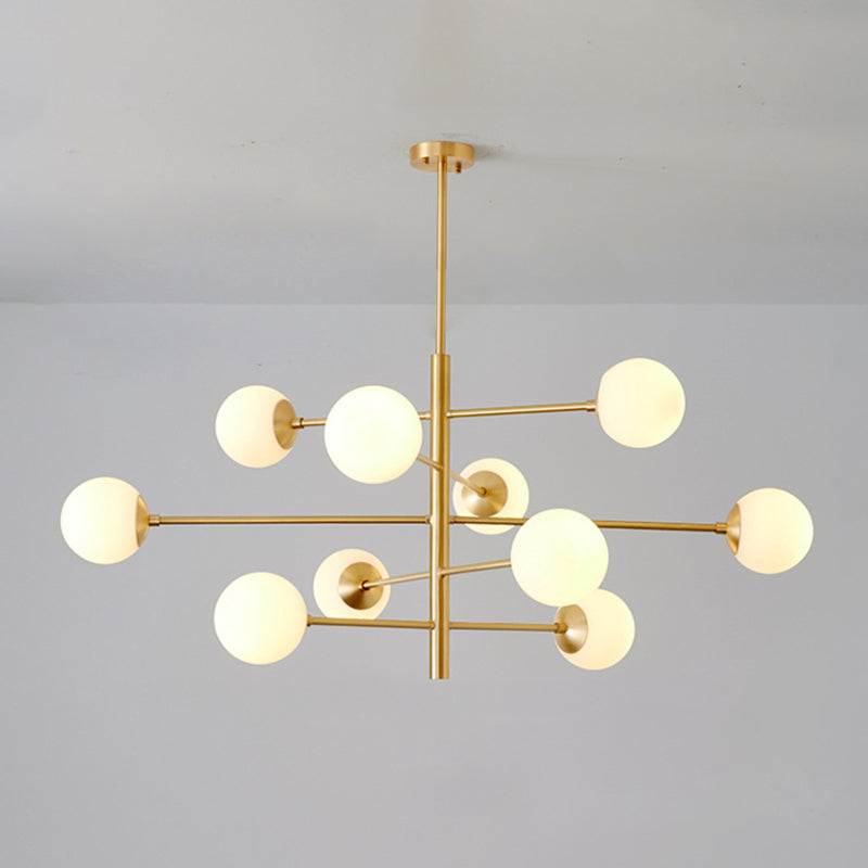 Post-Modern Hanging Chandelier Light Satin Opal Glass Ceiling Chandelier in Gold - Rebooters