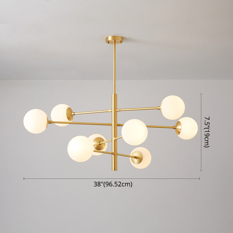 Post-Modern Hanging Chandelier Light Satin Opal Glass Ceiling Chandelier in Gold - Rebooters