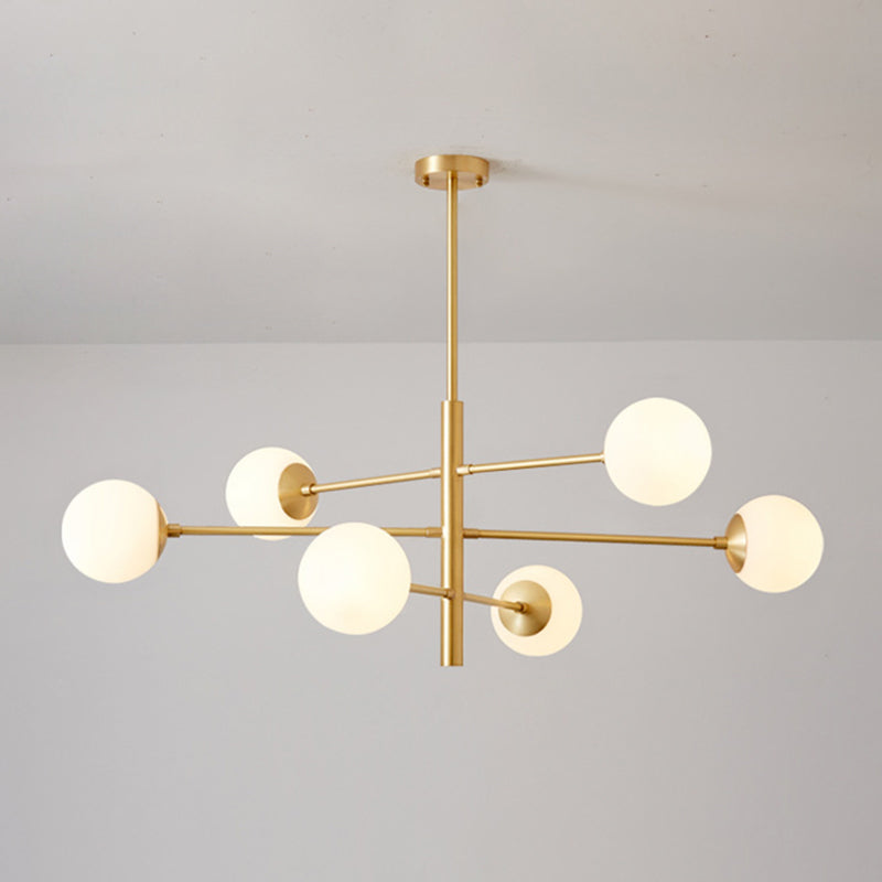 Post-Modern Hanging Chandelier Light Satin Opal Glass Ceiling Chandelier in Gold - Rebooters