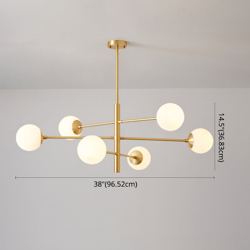 Post-Modern Hanging Chandelier Light Satin Opal Glass Ceiling Chandelier in Gold - Rebooters