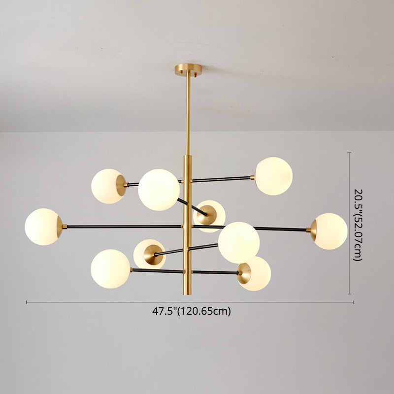 Post-Modern Hanging Chandelier Light Satin Opal Glass Ceiling Chandelier in Gold - Rebooters