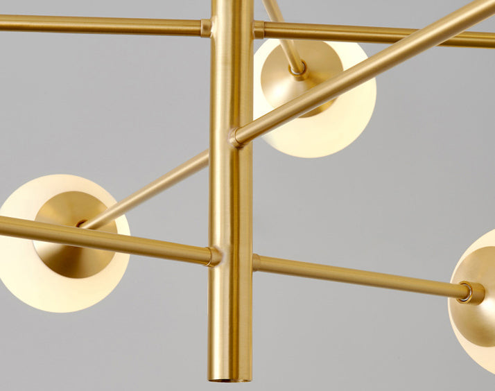 Post-Modern Hanging Chandelier Light Satin Opal Glass Ceiling Chandelier in Gold - Rebooters
