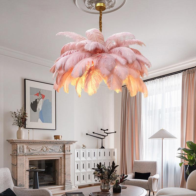 Ostrich Feather Ceiling Chandelier Modern Nordic 5 Light Hanging Light - Rebooters