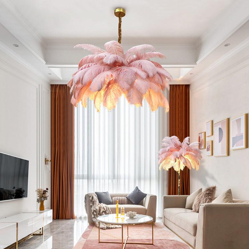 Ostrich Feather Ceiling Chandelier Modern Nordic 5 Light Hanging Light - Rebooters