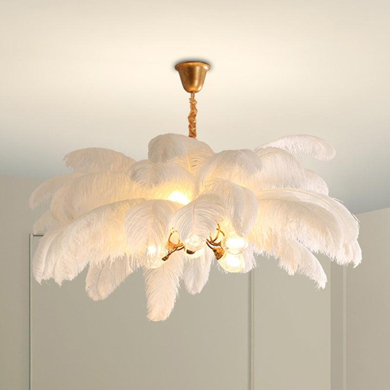 Ostrich Feather Ceiling Chandelier Modern Nordic 5 Light Hanging Light - Rebooters