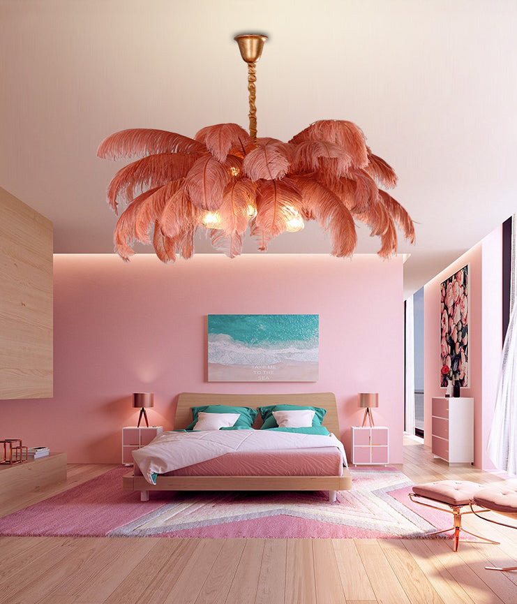 Ostrich Feather Ceiling Chandelier Modern Nordic 5 Light Hanging Light - Rebooters