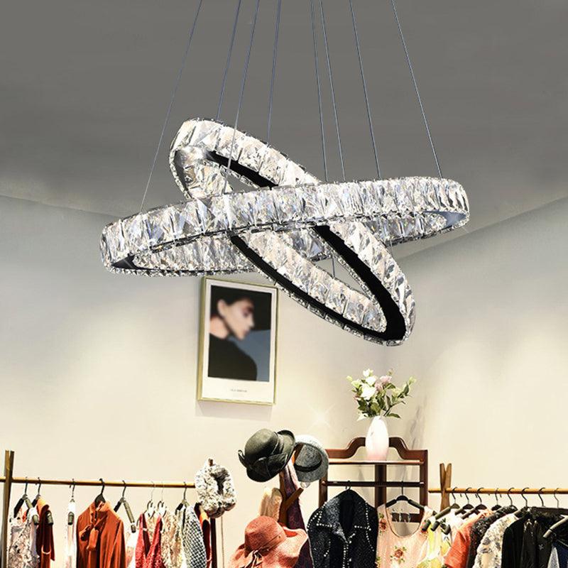 2-Tier Circular Carousel LED Pendant Lamp Modern Minimalist Crystal Light - Rebooters