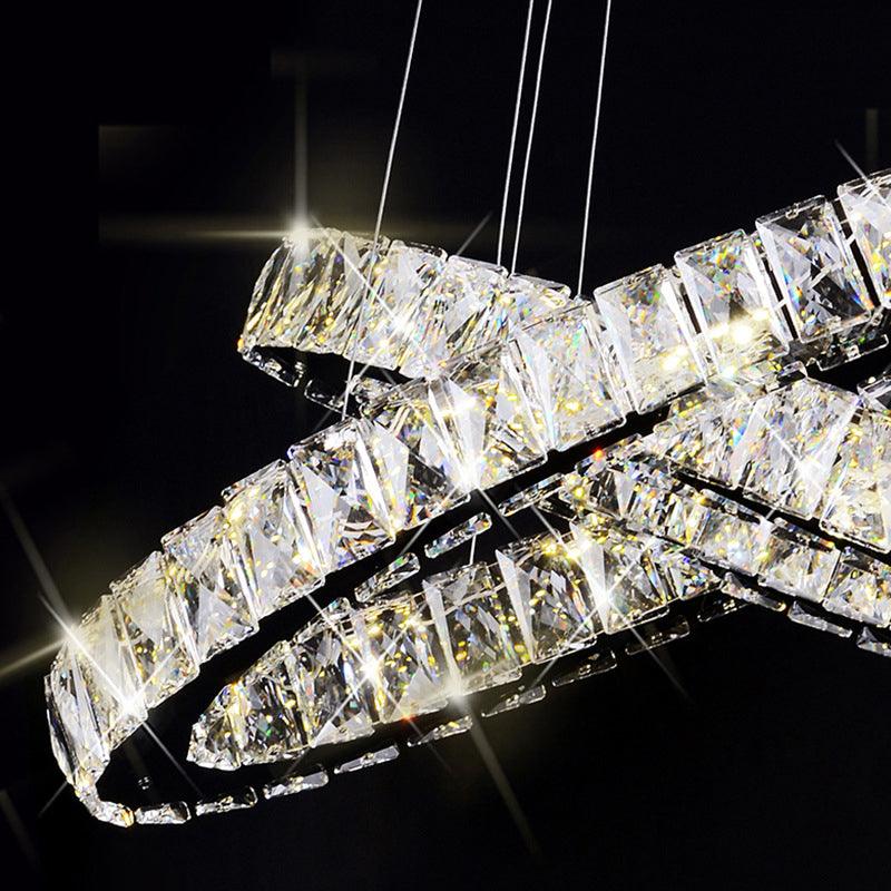 2-Tier Circular Carousel LED Pendant Lamp Modern Minimalist Crystal Light - Rebooters
