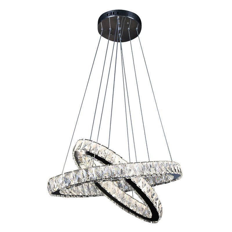 2-Tier Circular Carousel LED Pendant Lamp Modern Minimalist Crystal Light - Rebooters