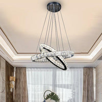 2-Tier Circular Carousel LED Pendant Lamp Modern Minimalist Crystal Light - Rebooters