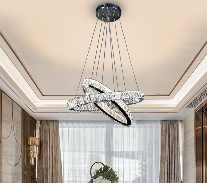 2-Tier Circular Carousel LED Pendant Lamp Modern Minimalist Crystal Light - Rebooters