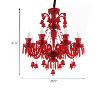 8 Lights Crystal Hanging Lamp Traditional Red Blue Purple Chandelier - Rebooters