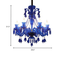 8 Lights Crystal Hanging Lamp Traditional Red Blue Purple Chandelier - Rebooters
