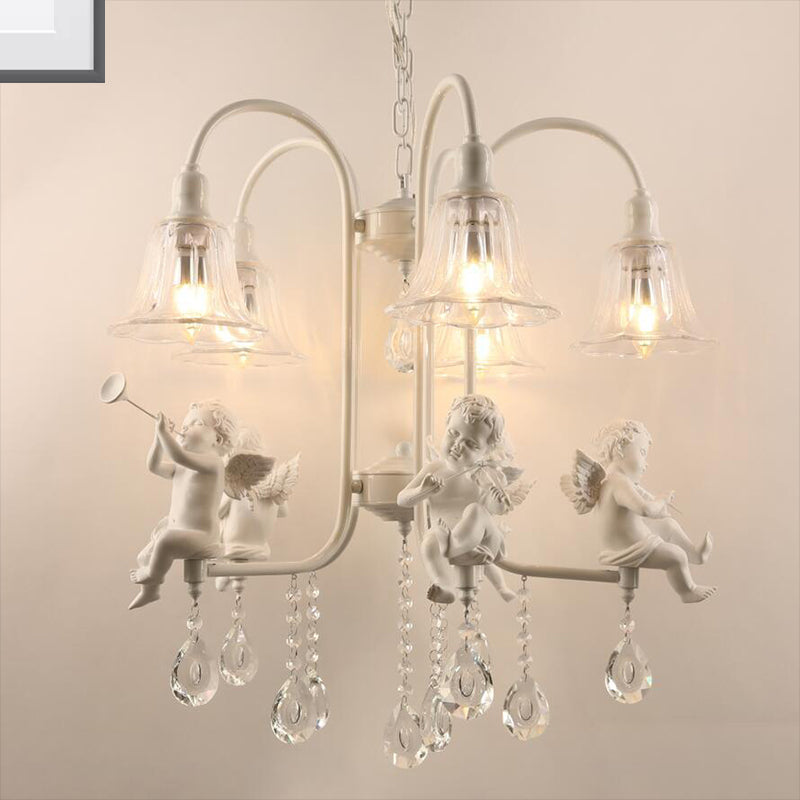 Flared Chandelier Pendant Traditional Plexiglas 5 Lights White Ceiling Light Fixture - Rebooters