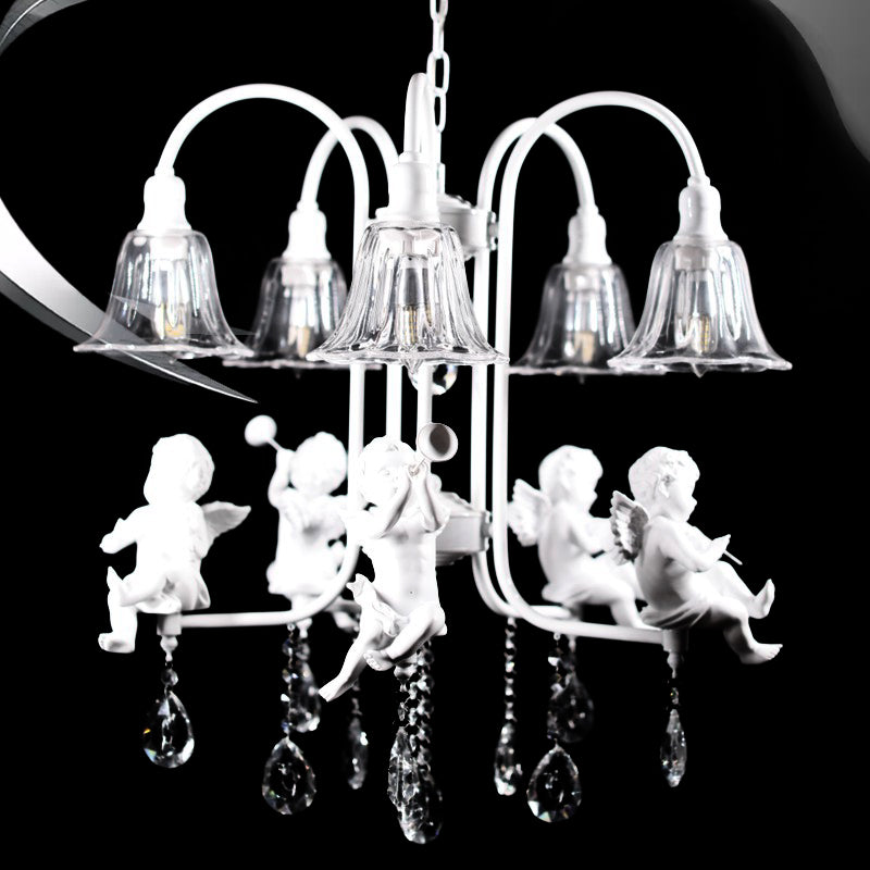 Flared Chandelier Pendant Traditional Plexiglas 5 Lights White Ceiling Light Fixture - Rebooters