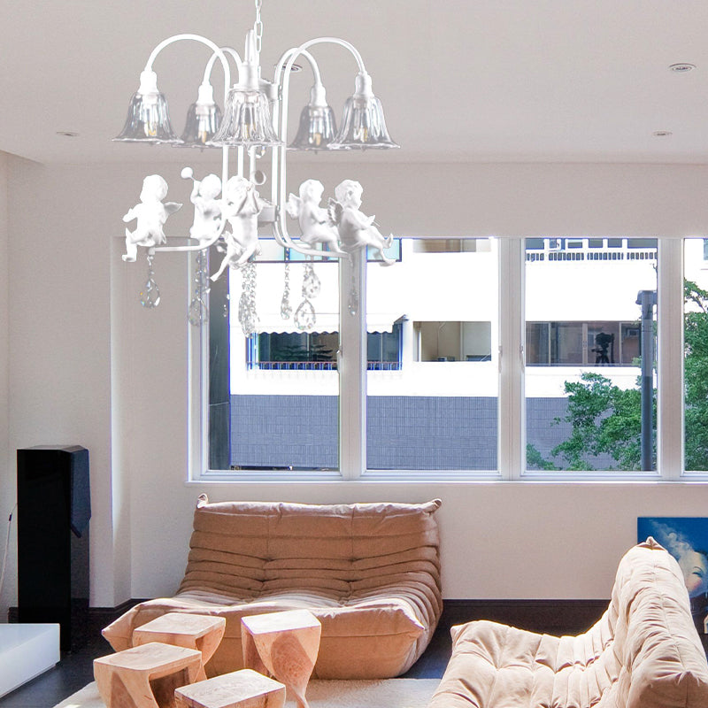 Flared Chandelier Pendant Traditional Plexiglas 5 Lights White Ceiling Light Fixture - Rebooters