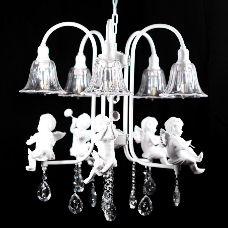 Flared Chandelier Pendant Traditional Plexiglas 5 Lights White Ceiling Light Fixture - Rebooters