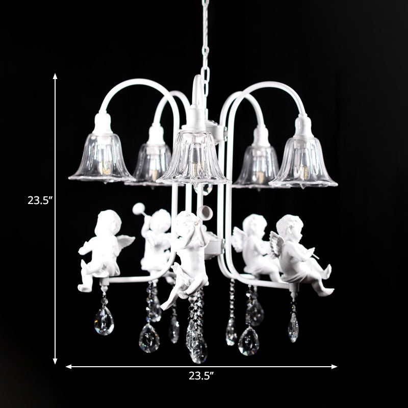 Flared Chandelier Pendant Traditional Plexiglas 5 Lights White Ceiling Light Fixture - Rebooters