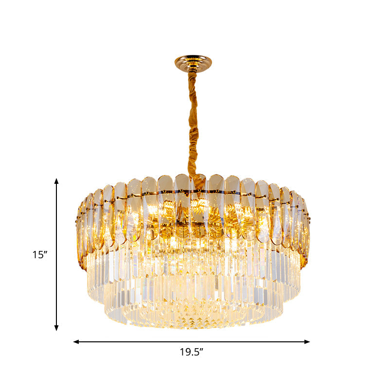 Traditional Tiered Round Chandelier Light Crystal 8-Light Ceiling Light Gold - Rebooters