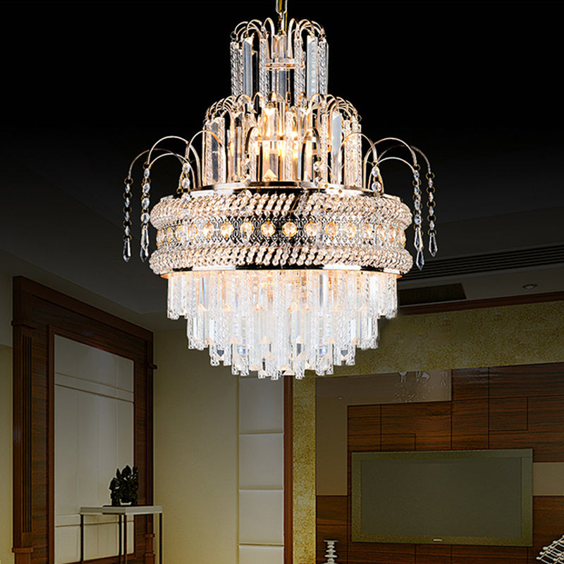 Victorian Style Tiered Crystal Chandelier 9-Light Golden Pendant - Rebooters