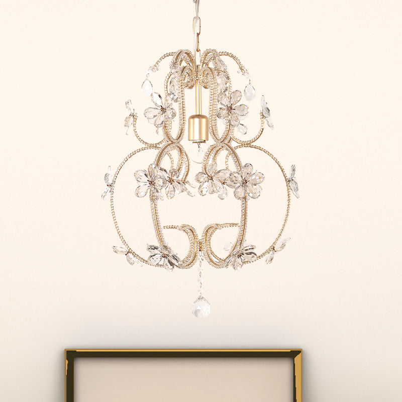 Gourd Cage Chandelier Lighting with Crystal Bead Vintage Ceiling Pendant - Rebooters
