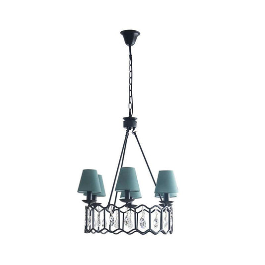 6 Lights Circular Pendant Light with Cone Shade in Black - Rebooters