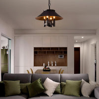 4 Lights Chandelier Lighting with Conic Shade Metallic Farmhouse Style Dining Room Hanging Lamp in Black - Rebooters