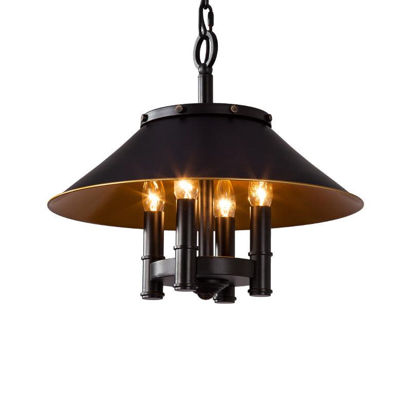 4 Lights Chandelier Lighting with Conic Shade Metallic Farmhouse Style Dining Room Hanging Lamp in Black - Rebooters
