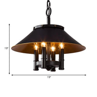4 Lights Chandelier Lighting with Conic Shade Metallic Farmhouse Style Dining Room Hanging Lamp in Black - Rebooters