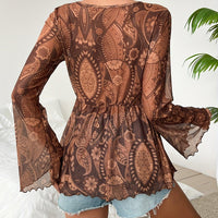 Boho Paisley Top With Bell Sleeves For Women - Trendy Chic Rebooters Womens Shirts