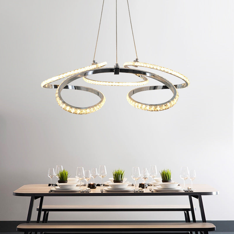 Twist Dining Room Ceiling Chandelier Crystal LED Pendant Chrome - Rebooters