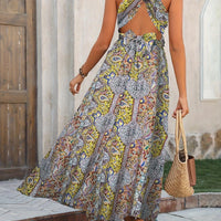 Nathalie Women's Long Paisley-Print Dress with Open Crossed Back - Rebooters -Women's Dresses