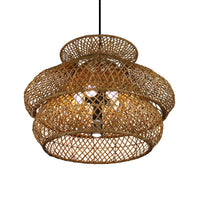 2-Layer Suspension Pendant Retro Bamboo LED Wood Light Kit - Rebooters