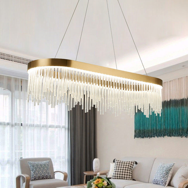 Tubular Chandelier Lamp Modern Crystal LED Brass Pendant Light - Rebooters